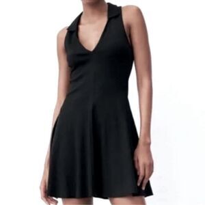 Zara Lapel Collar Ribbed Halter Skater Dress